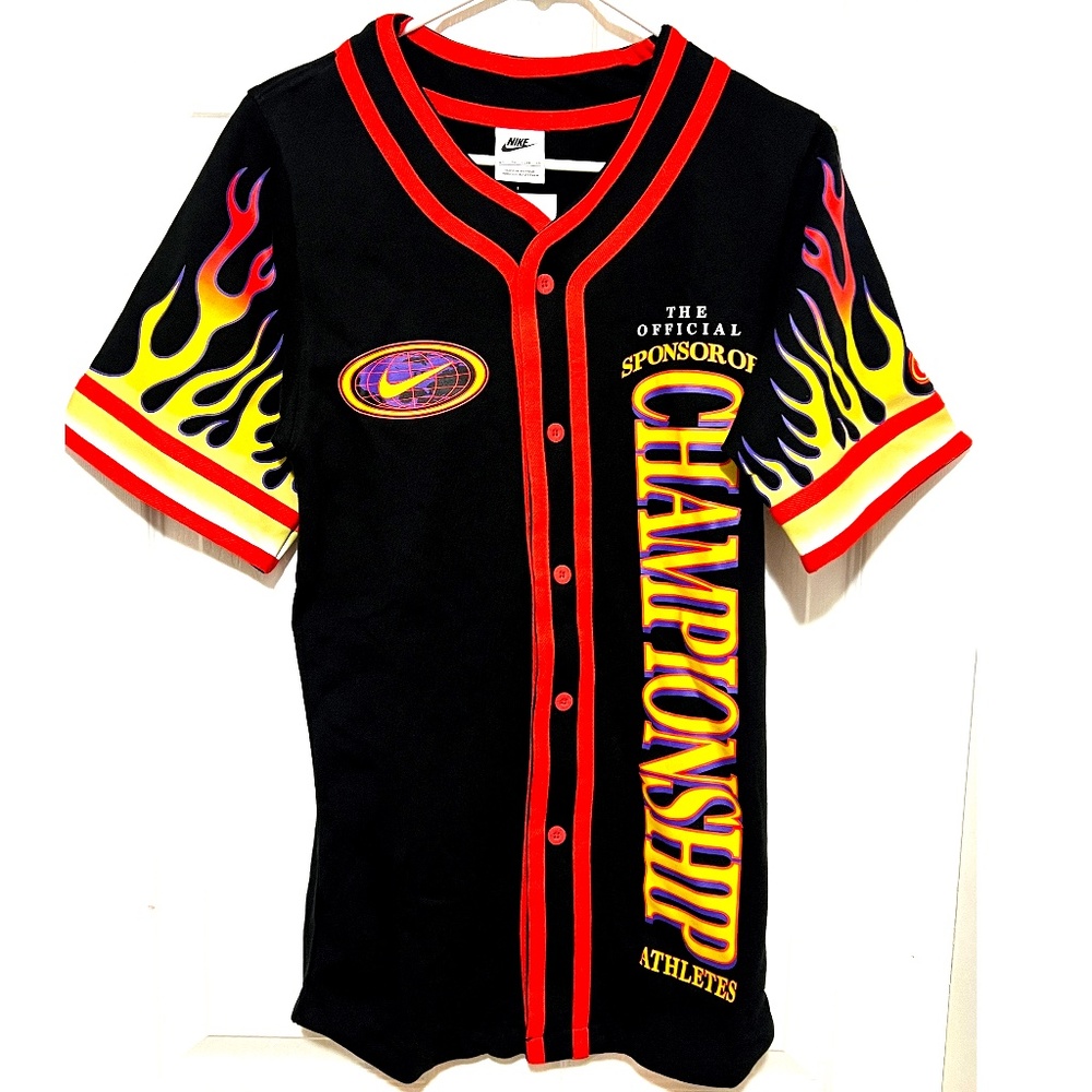 Nike Men Size X-Small Baseball Button Shirt Flames Championship DV9642-010 New